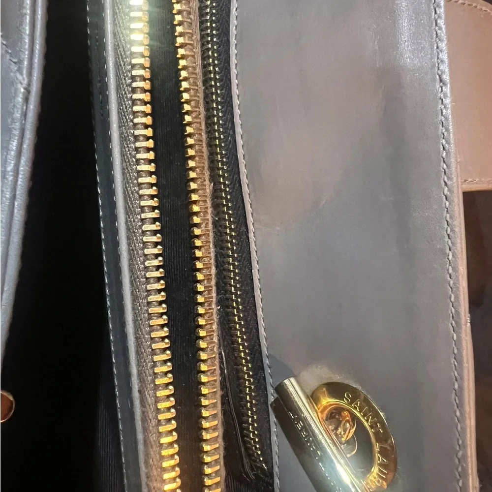 Yves Saint Laurent Gray Chevron Quilted Tote with Gold Chain Handles
